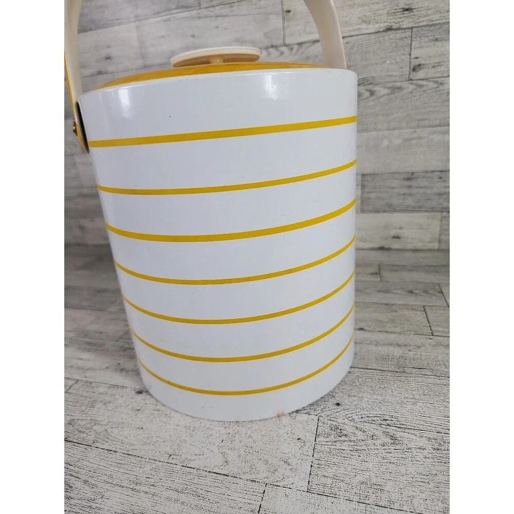 Vintage MCM Georges Briard Ice Bucket Yellow Orange w/ Lid 9